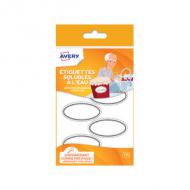 AVERY Etiquette soluble  leau, oval en papier, blanc avec bordure grise, pochette: 195 x 110 mm, se dissout sous la pression de leau, résiste au congélateur au réfrigérateur et au micro-ondes contenu: 3 planches de 6 étiquettes (SOLUB18)