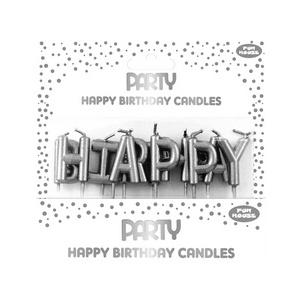 Kuchenkerzen-Set "Happy Birthday", silber 24327-SC