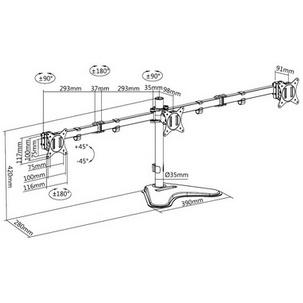 Dreifach-Monitorarm mit Standfuß - Abmessungen BP0174