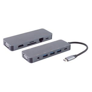 USB-Dockingstation 11in1, USB-C Stecker - HDMI, VGA, PD, Hub, SD, LAN, AUX BS14-05028