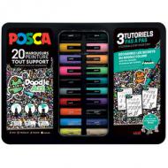 Pigmentmarker POSCA "DOODLE ART", 20er Metallbox