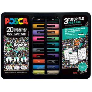 Pigmentmarker POSCA "DOODLE ART", 20er Metallbox M POSCA/20 021