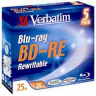 Verbatim Blu-ray Disc BD-RE, 25 GB, 2x, Single Layer, JC wiederbeschreibbar ScratchGuard - schützt vor Fingerabdrücken und Kratzern gepackt zu 5 Stück