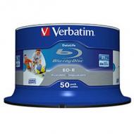 50x verbatim blu-ray bd-r 25gb (6x) wide printable (43812)
