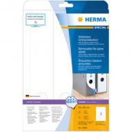 HERMA Ordnerrücken-Etiketten SPECIAL, 59 x 297 mm, weiß breit, lang, wiederablösbar, ohne Rand, abgerundete Ecken, rückstandsfrei abziehbar und wieder haftend, MovablesTechnologie, für Inkjet + Laser + Kopierer Inhalt: 75 Etiketten auf 25 Blatt DIN A4 (10180)