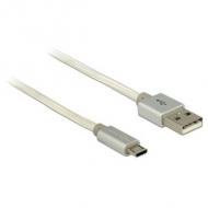 Delock Daten- und Ladekabel USB 2.0 Typ-A Stecker USB 2.0 Micro-B Stecker mit Textilummantelung weiss 25 cm (83914)