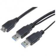 LogiLink USB 3.0 Y-Stromkabel, Stecker - Stecker, 1,0 m 2 x USB-A Stecker - USB-B Micro Stecker, entspricht USB 3.0 Standard, abwärtskompatibel, Übertragun rate: 5 GBit / Sek., Kabelschirmung: Folie & Geflecht, Stecker-Material: vernickelt, Haube vergossen, Kabelfarbe: schwarz (CU0072)