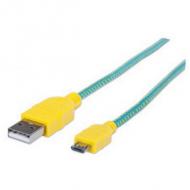 Manhattan usb kabel a -> micro b st / st  1.8m grün / gelb (352703)